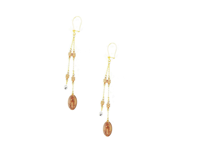 Three Tone Plated Mother Mary Dangler Earring